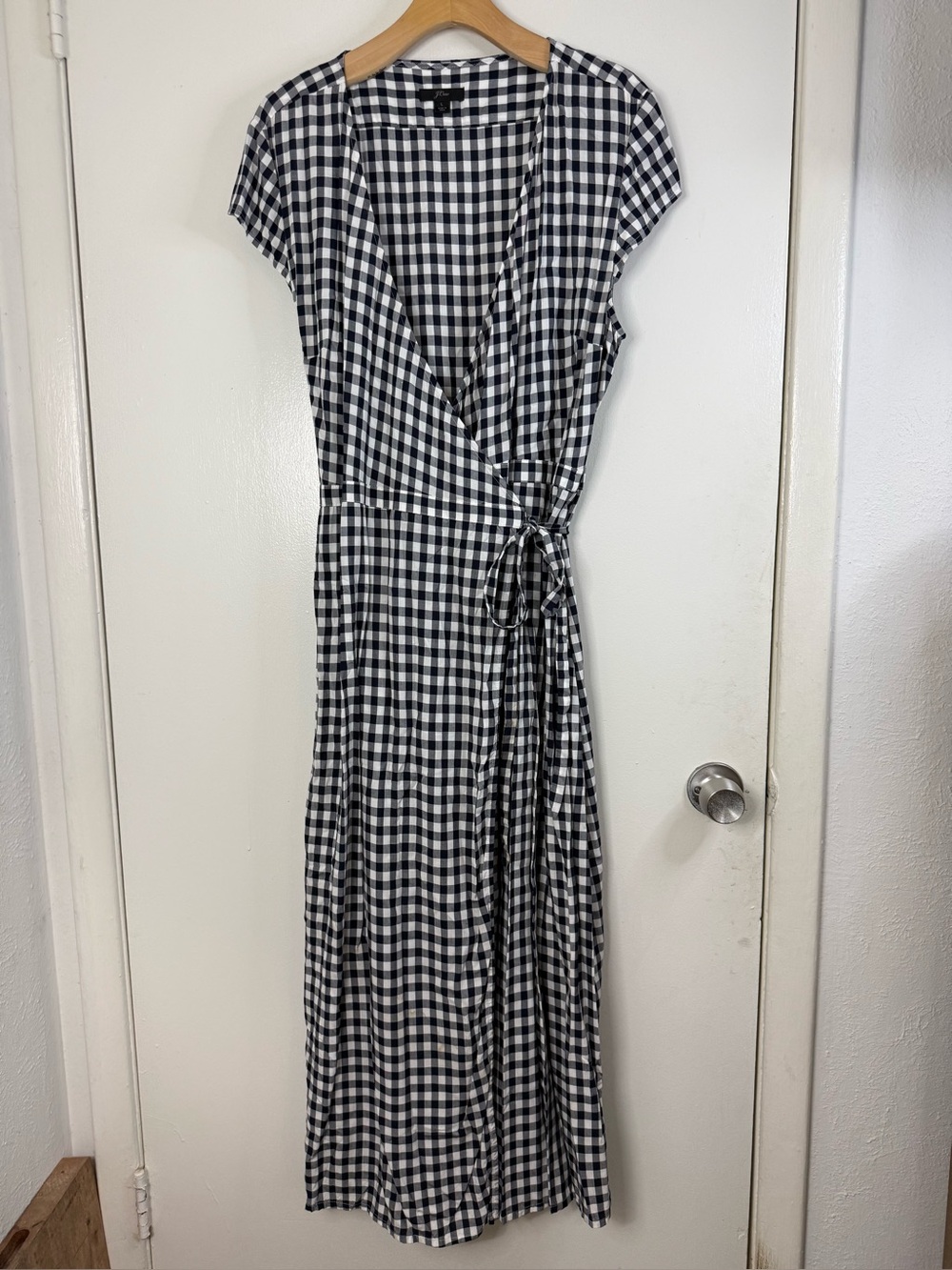 J.Crew black, and white gingham, midi maxi wrap dress L